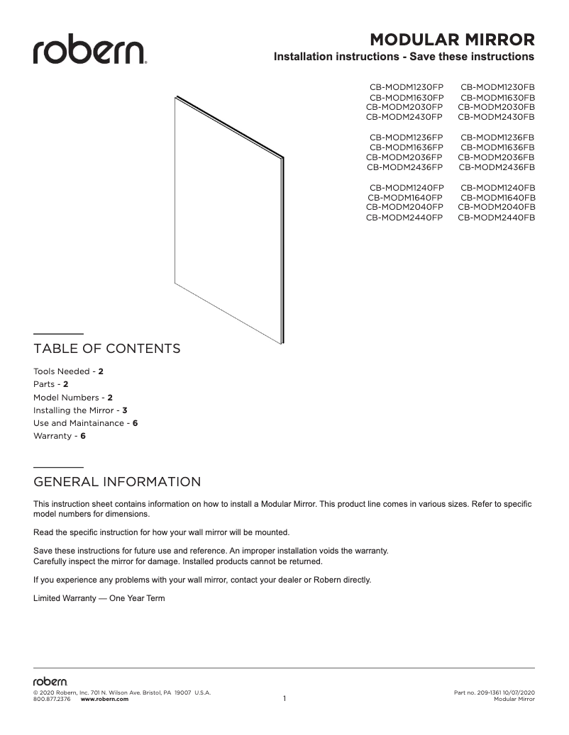 Image de la première page du manuel de l'appareil CB-MODM1640FP