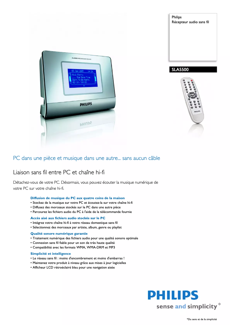 Page 1 de la notice Fiche technique Philips SLA5500