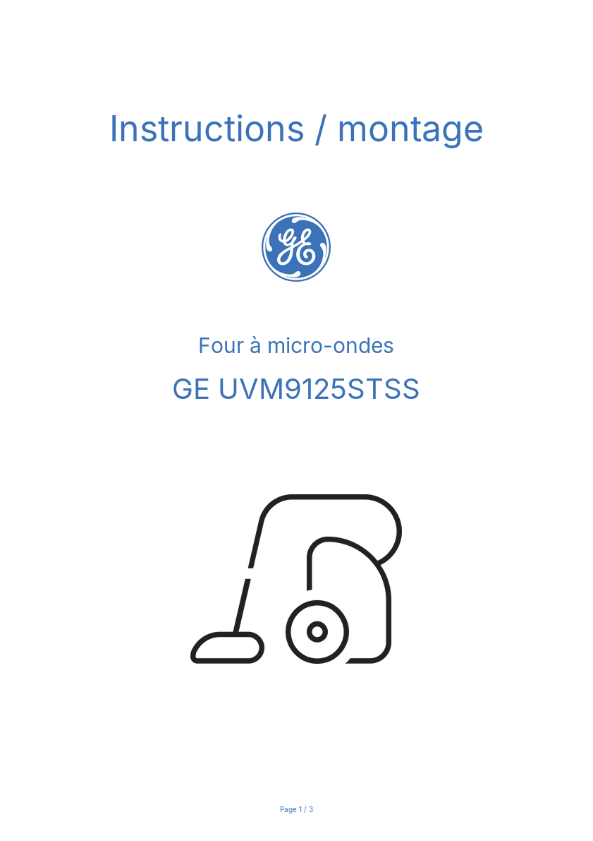 Page n°1 - Instructions / montage GE UVM9125STSS
