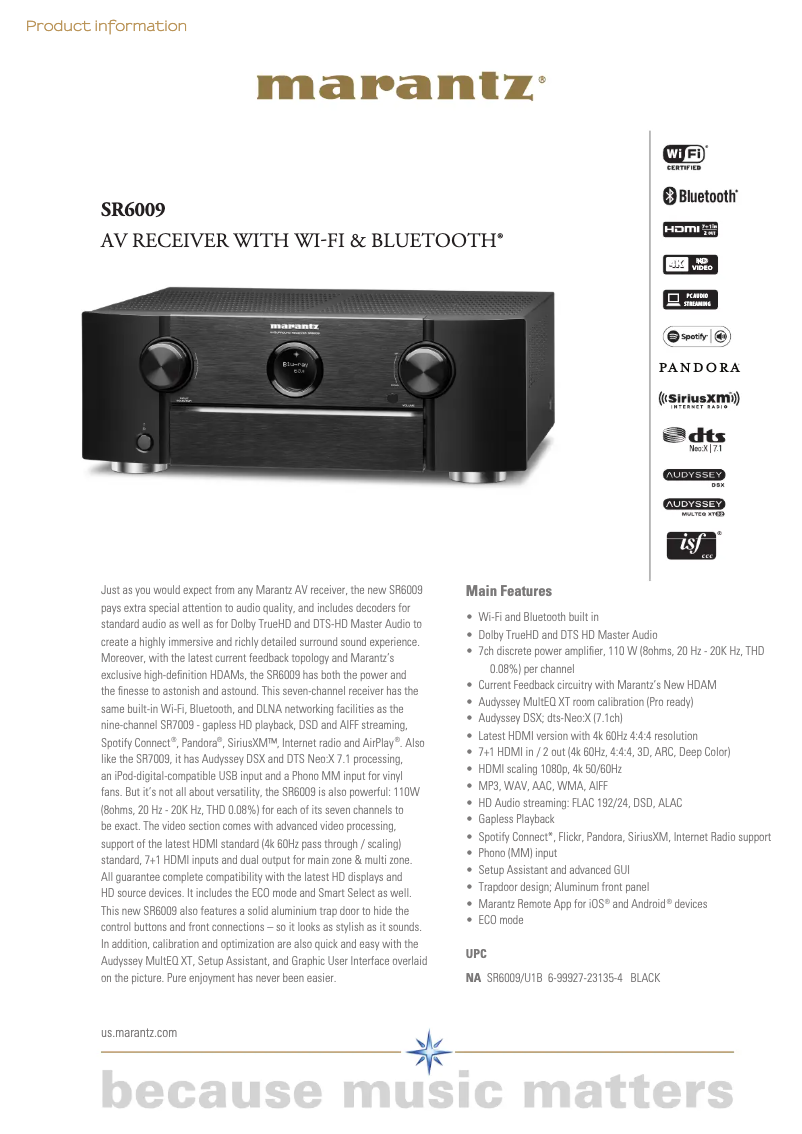 Página 1 del manual Ficha técnica Marantz SR6009