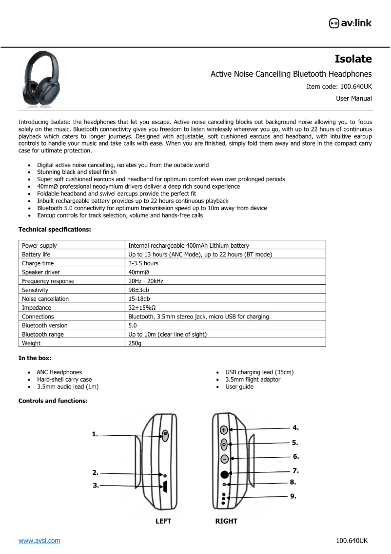 Page n°1 - Manuel utilisateur AV:link Isolate