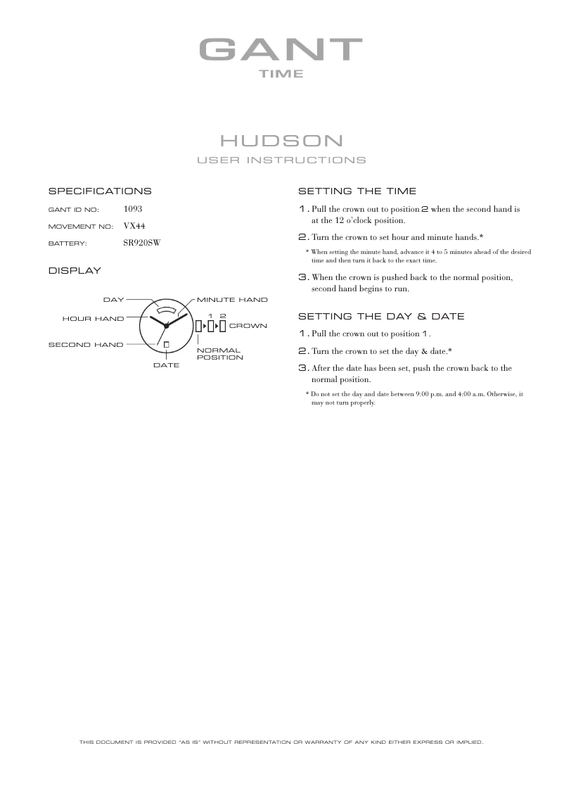 Page n°1 - Manuel utilisateur Gant Hudson 1093