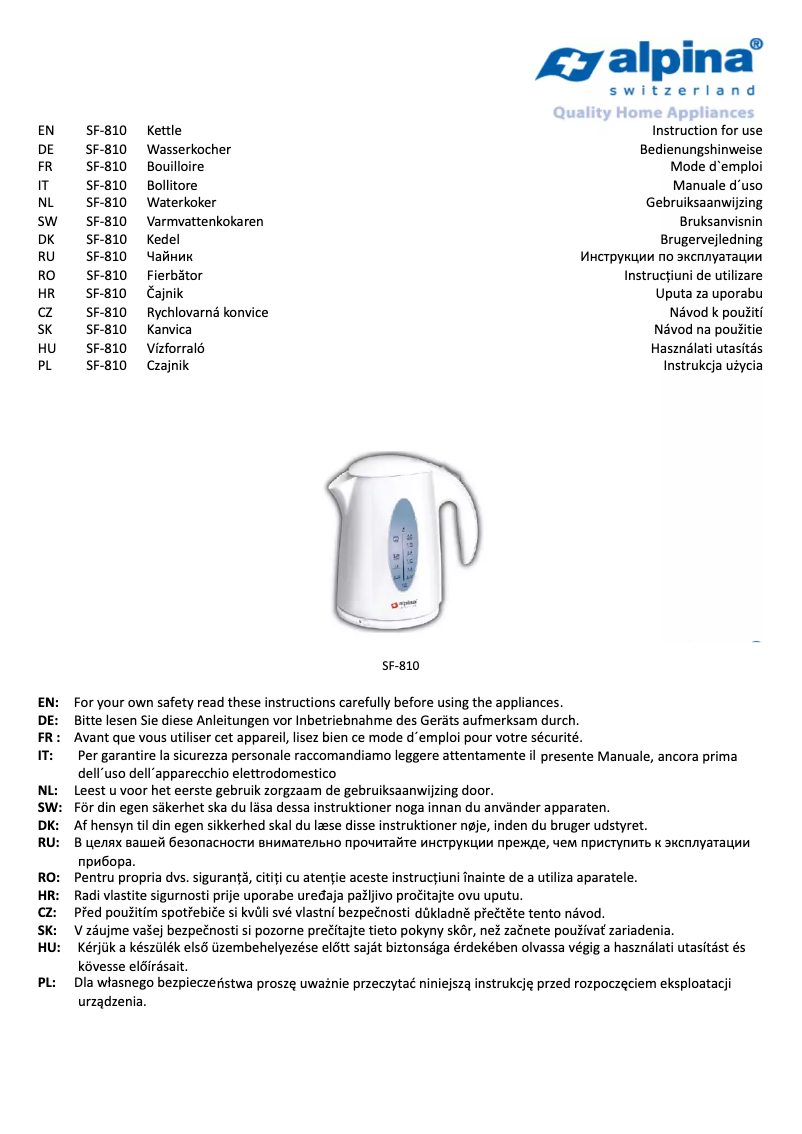 Image de la première page du manuel de l'appareil SF 810