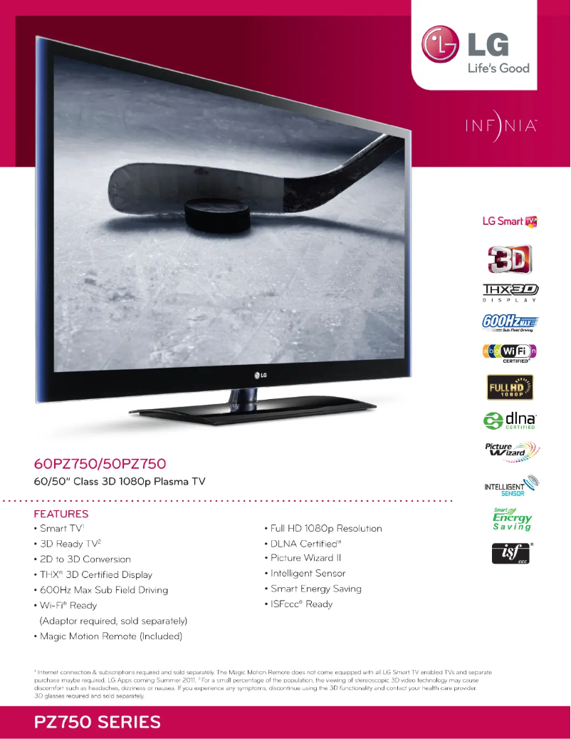 Página 1 del manual Ficha técnica LG 60PZ750