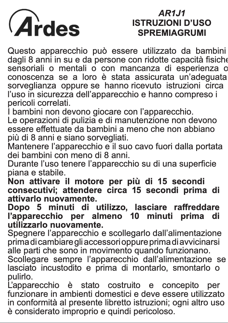 Page n°1 - Manuel utilisateur Ardes AR1J1