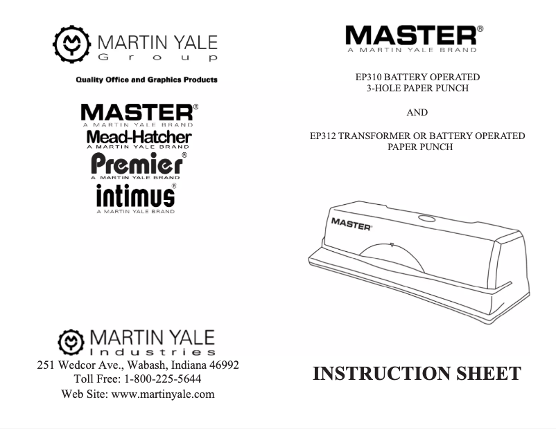 Page 1 de la notice Manuel utilisateur MartinYale EP312