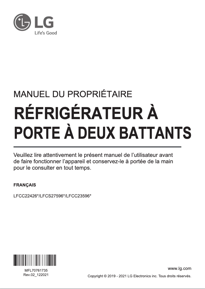 Image de la première page du manuel de l'appareil LFCC23596S