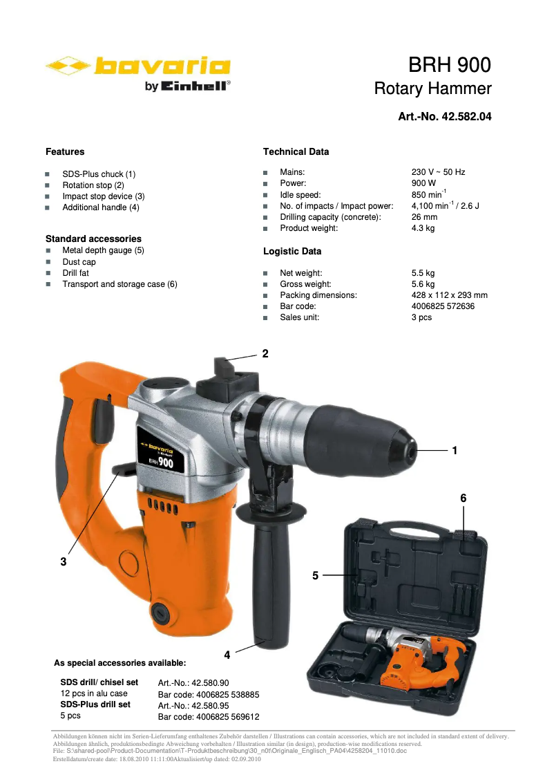 Página 1 del manual Ficha técnica Bavaria BRH 900
