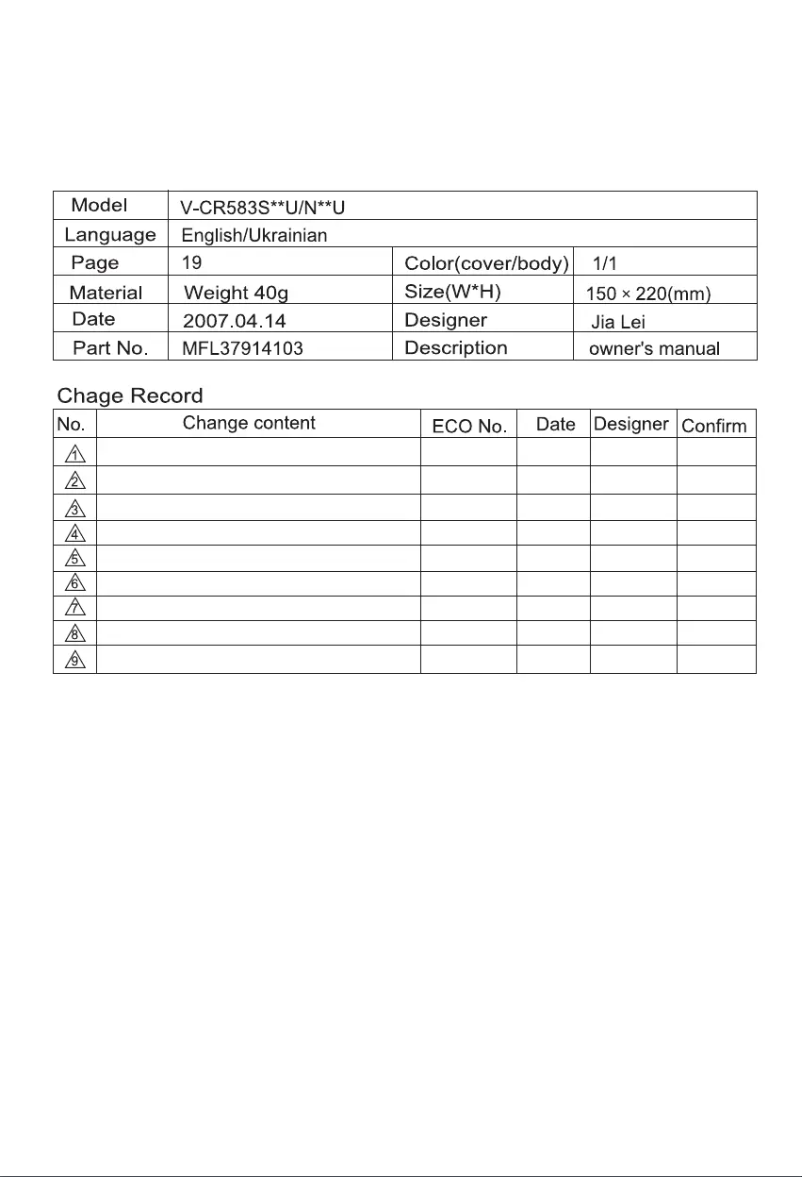 Page n°1 - Manuel utilisateur LG V-C5283STU