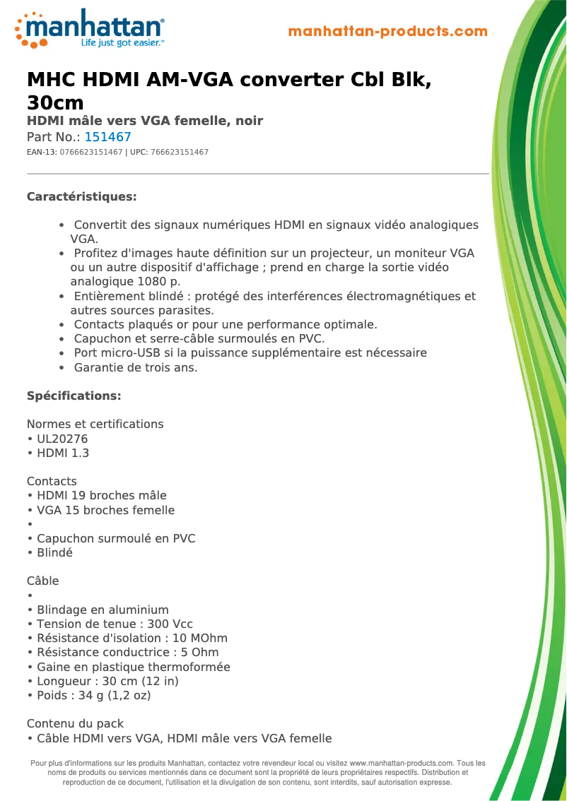 Page n°1 - Fiche technique Manhattan 151467