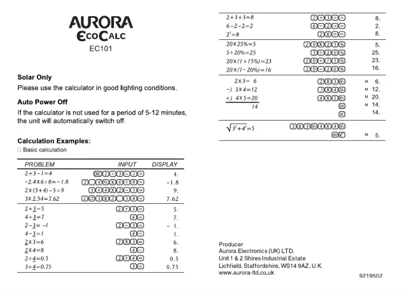 Page 1 de la notice Manuel utilisateur Aurora EC101
