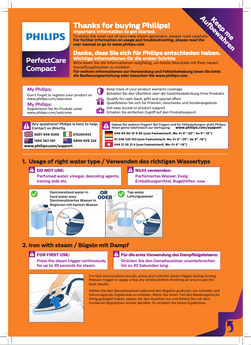 Page n°1 - Guide de démarrage rapide Philips PerfectCare Compact GC7805