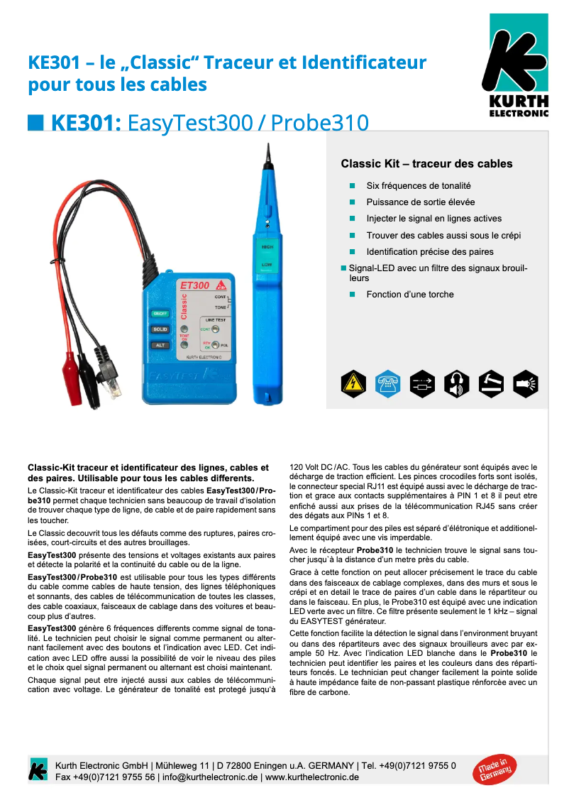 Página 1 del manual Ficha técnica Kurth Electronic KE301