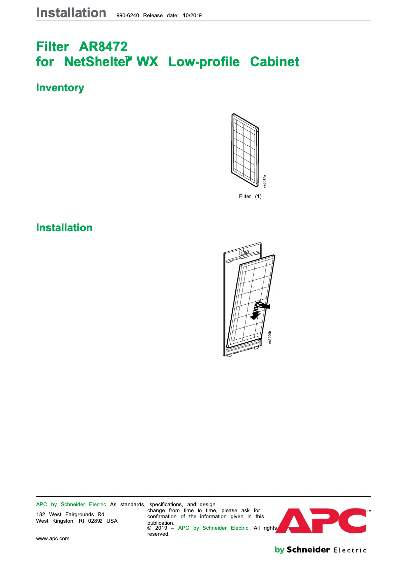 Page 1 de la notice Manuel utilisateur APC NetShelter AR8472