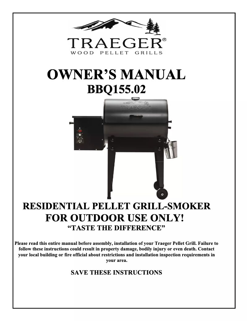 Page 1 de la notice Manuel utilisateur Traeger BBQ155.02