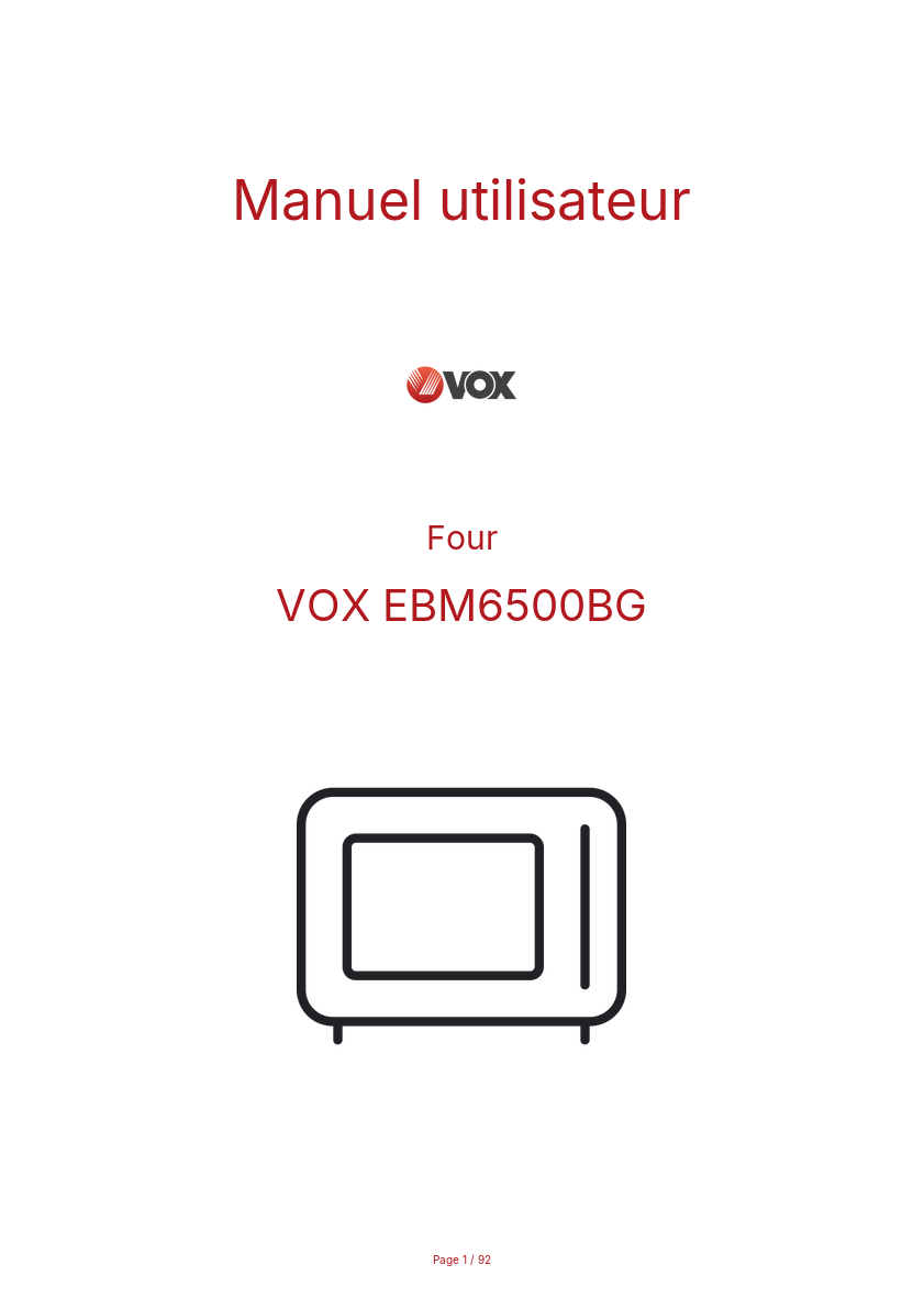 Page n°1 - Manuel utilisateur VOX EBM6500BG