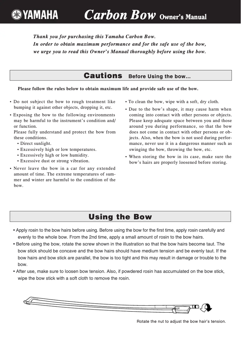 Page n°1 - Manuel utilisateur Yamaha Carbon Bow CBB301