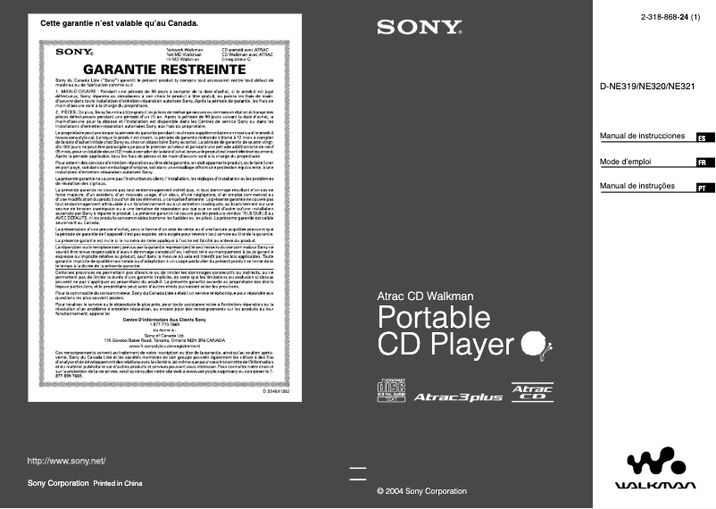 Page 1 de la notice Manuel utilisateur Sony D-NE319