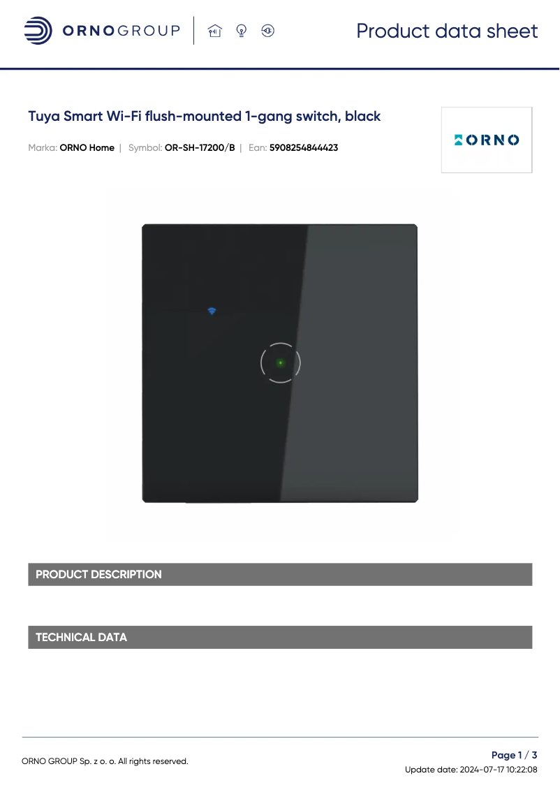 Page n°1 - Fiche technique ORNO OR-SH-17200