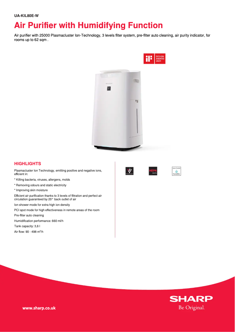 Page 1 de la notice Fiche technique Sharp UA-KIL80E