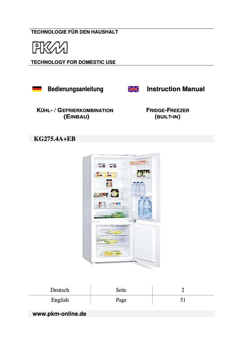 Page n°1 - Manuel utilisateur PKM KG275.4A+EB