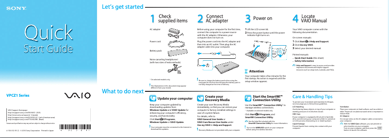 Page n°1 - Guide d'installation Sony Vaio VPCZ1290X