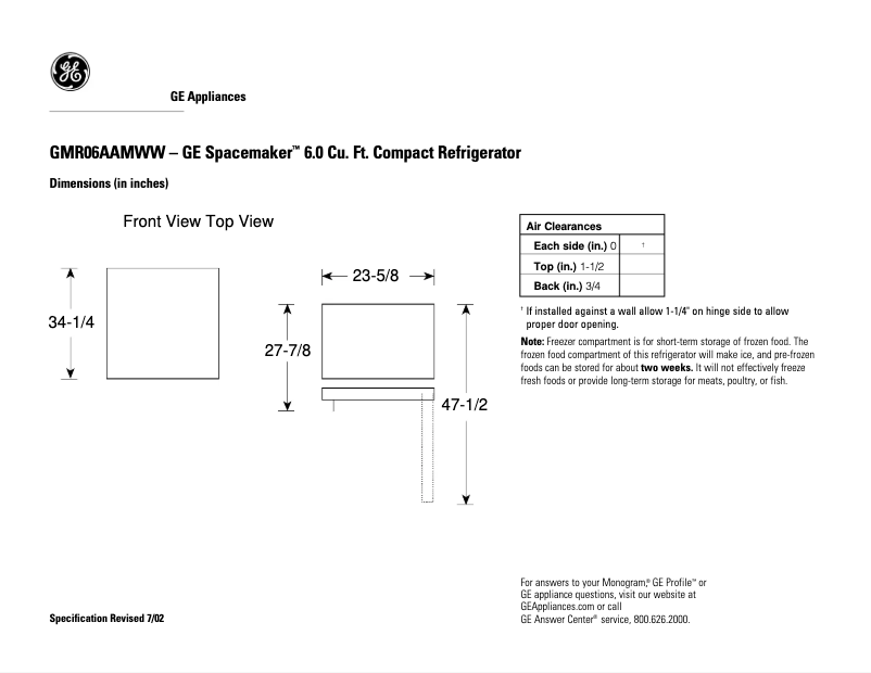 Image de la première page du manuel de l'appareil GMR06AAMWW