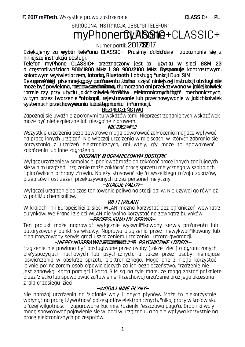 Page 1 de la notice Manuel utilisateur myPhone Classic+