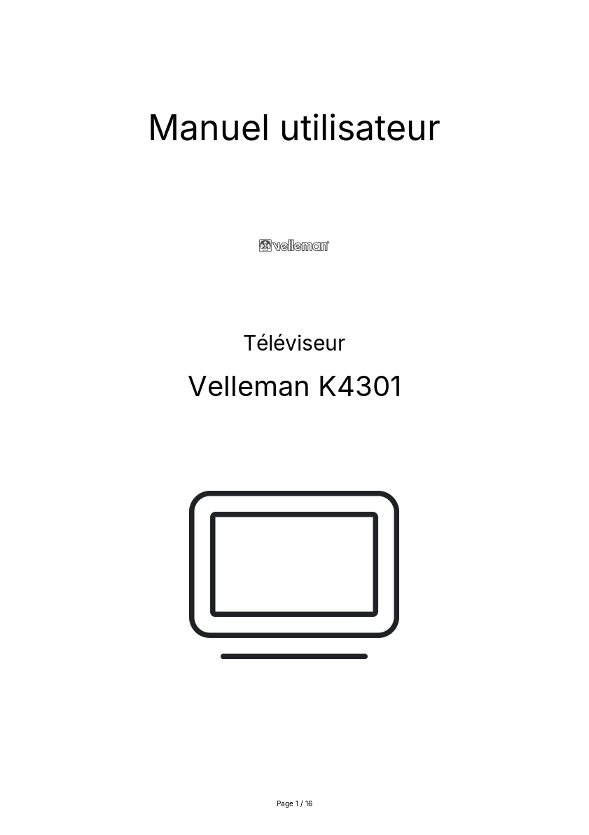Page n°1 - Manuel utilisateur Velleman K4301