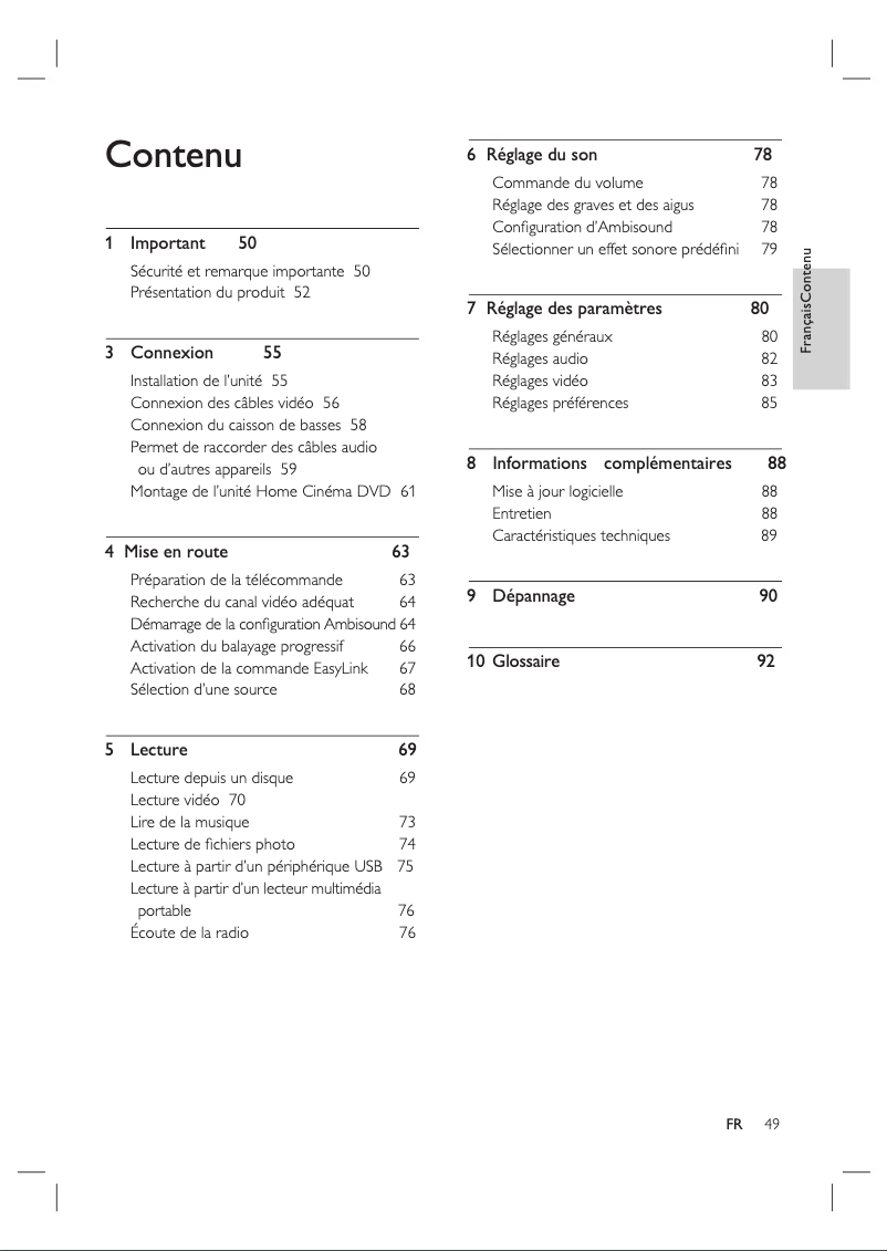 Page 1 de la notice Manuel utilisateur Philips HTS6100