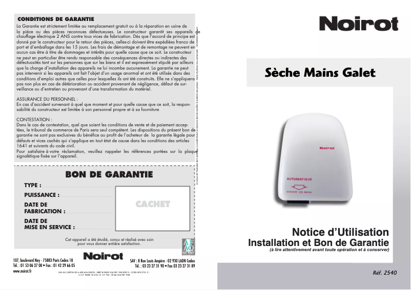 Página 1 del manual Manual de usuario Noirot 2540 Galet