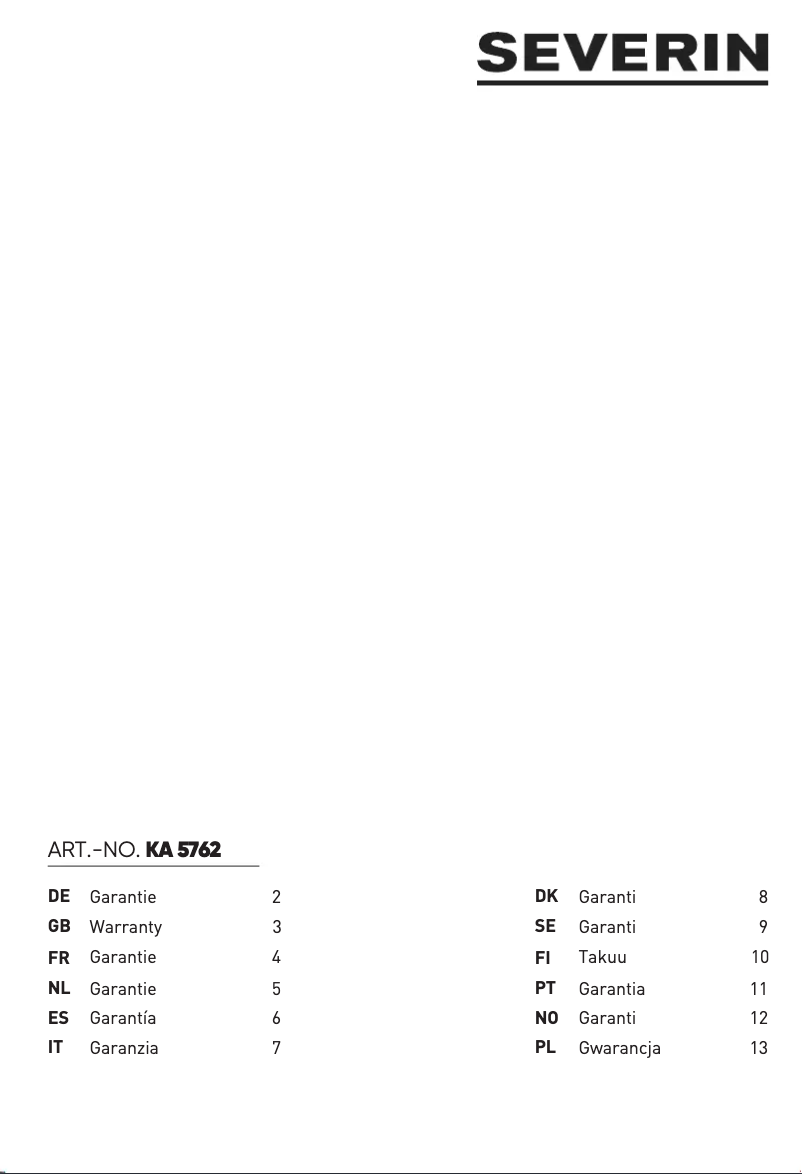 Page n°1 - Informations de garantie Severin KA 5762