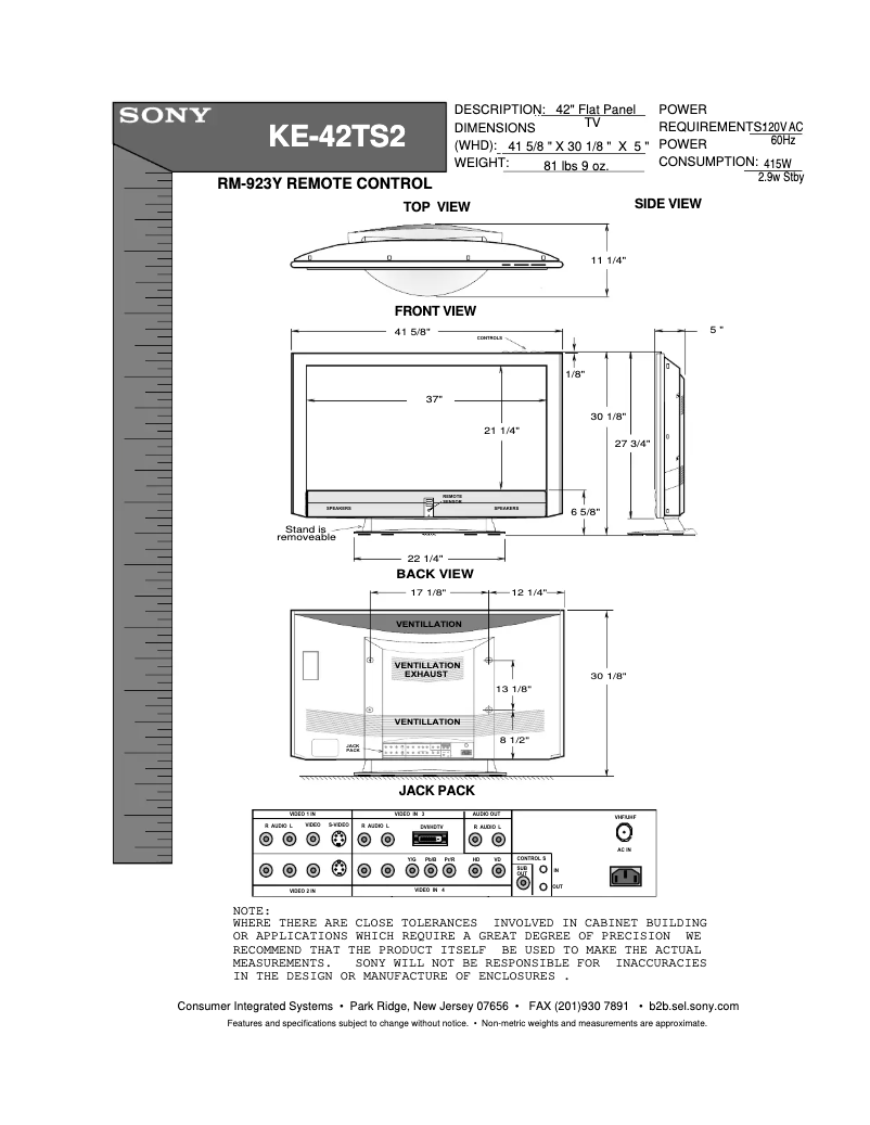 Page 1 de la notice Label énergétique Sony KE-42TS2E