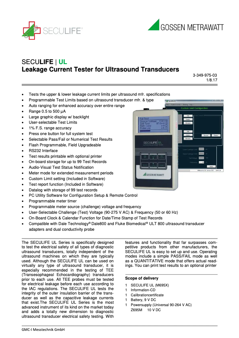 Page 1 de la notice Fiche technique Gossen Metrawatt SECULIFE UL