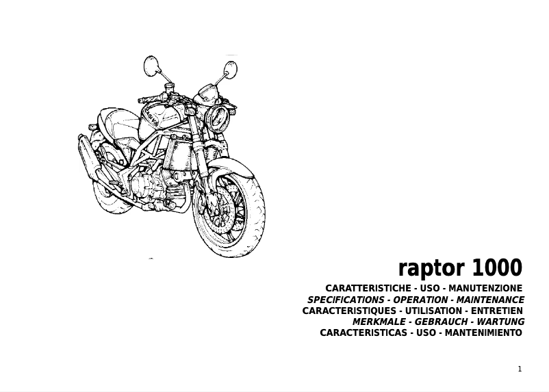 Page 1 de la notice Manuel utilisateur Cagiva Raptor 1000 (2001)