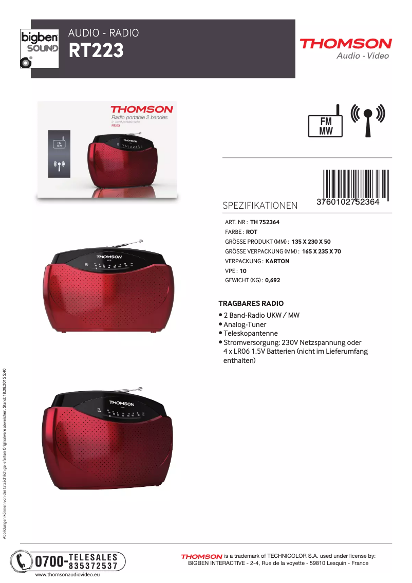 Image de la première page du manuel de l'appareil RT223