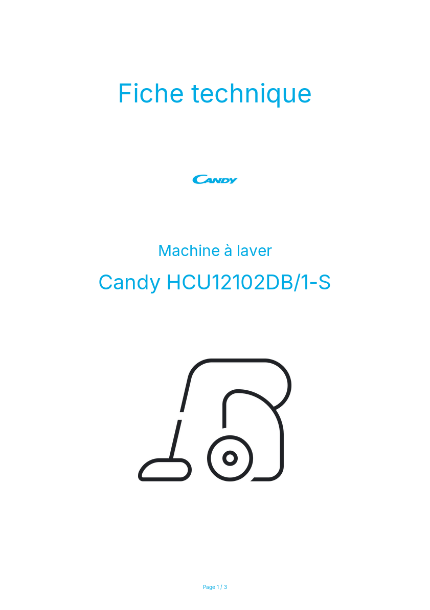 Page n°1 - Fiche technique Candy HCU12102DB/1-S