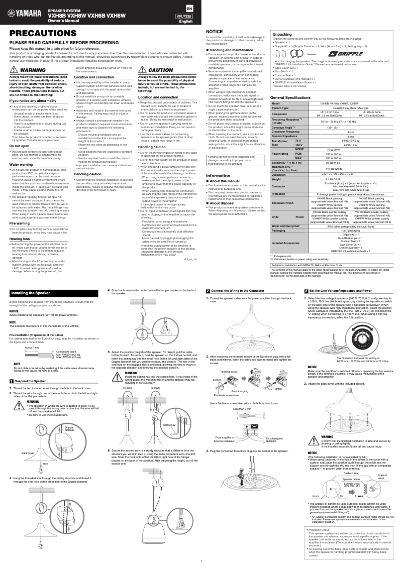 Page 1 de la notice Manuel utilisateur Yamaha VXH6B