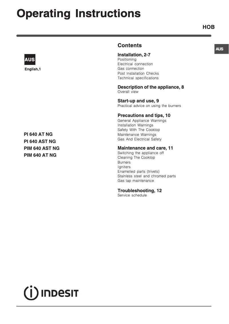 Image de la première page du manuel de l'appareil PIM 640 AT (IX) NG