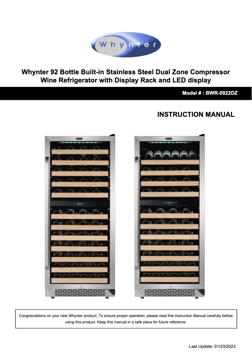 Image de la première page du manuel de l'appareil BWR-0922DZ
