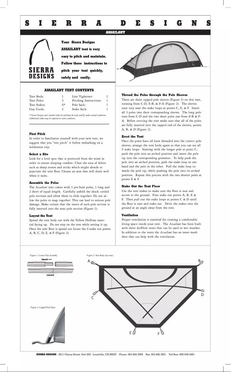 Page 1 de la notice Manuel utilisateur Sierra Designs Assailant