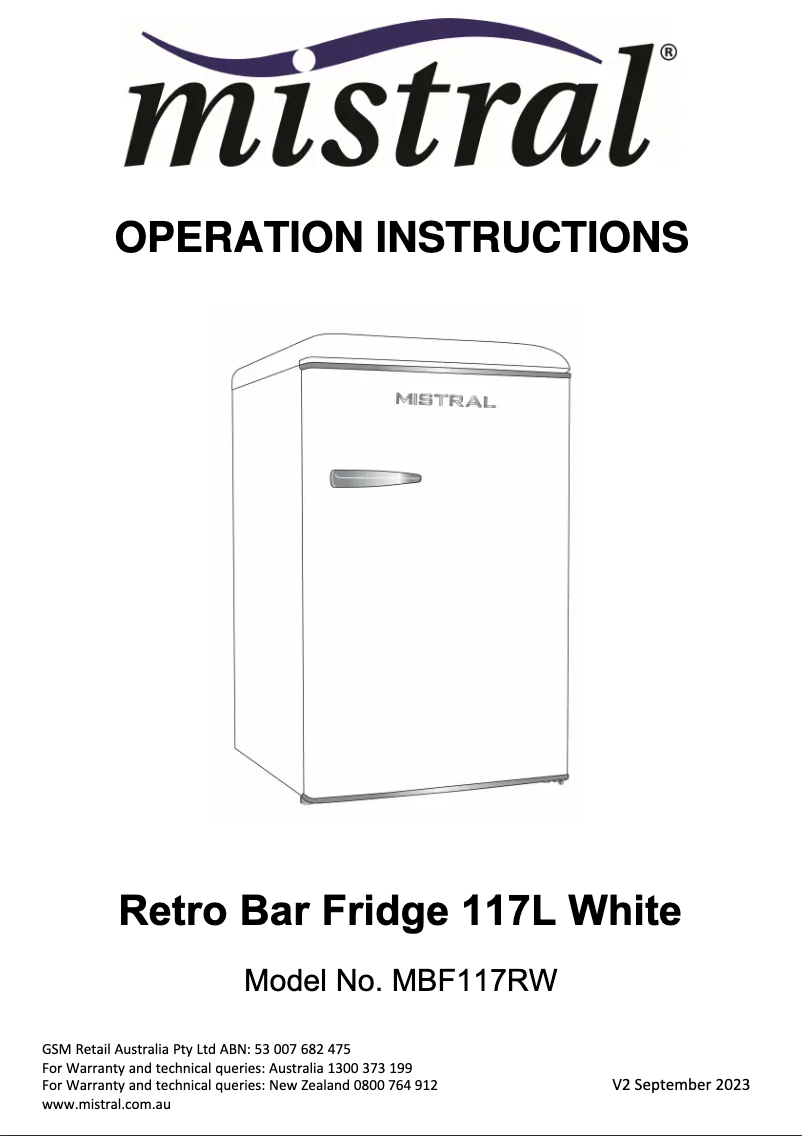 Page 1 de la notice Manuel utilisateur Mistral MBF117RB