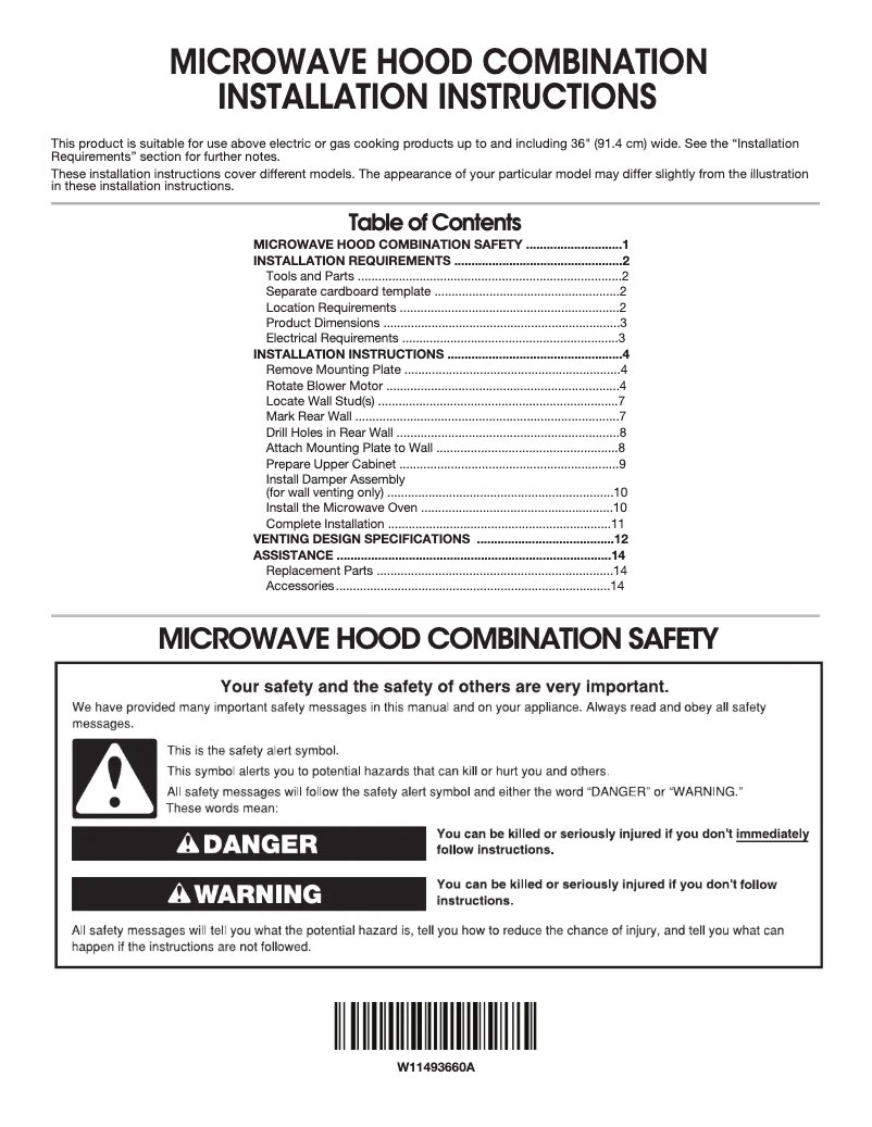 Page 1 de la notice Guide d'installation JennAir JMV9196CB