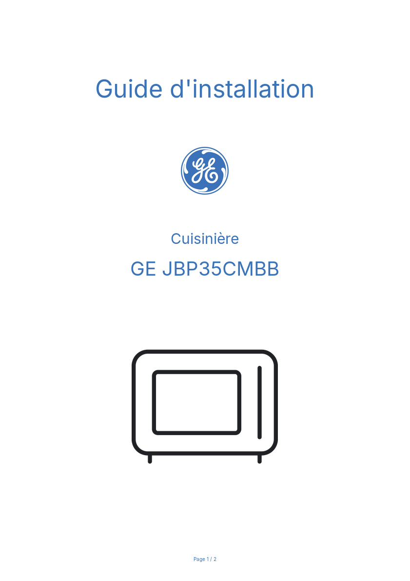 Page n°1 - Guide d'installation GE JBP35CMBB