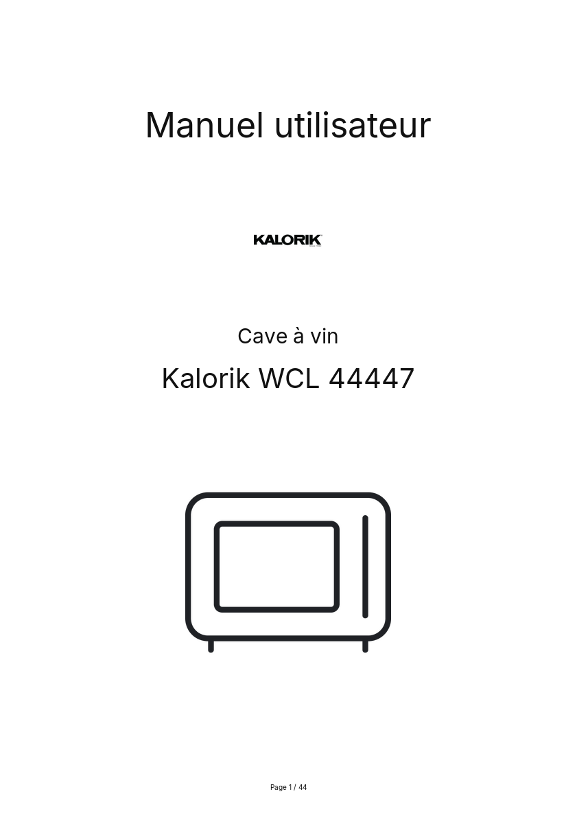 Page n°1 - Manuel utilisateur Kalorik WCL 44447