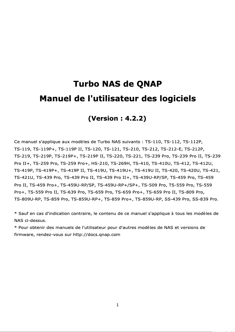 Page 1 de la notice Manuel utilisateur QNAP TS-451+