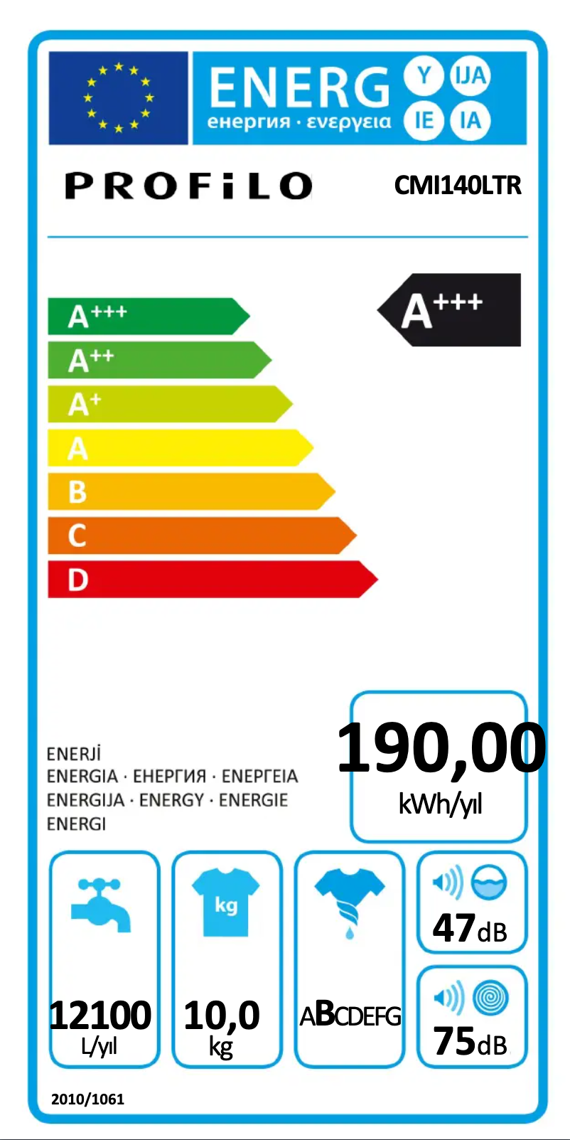 Page 1 de la notice Label énergétique Profilo CMI140LTR
