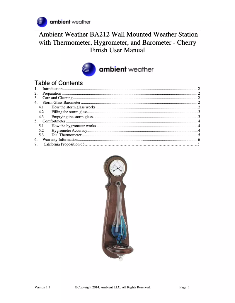 Page n°1 - Manuel utilisateur Ambient Weather BA212