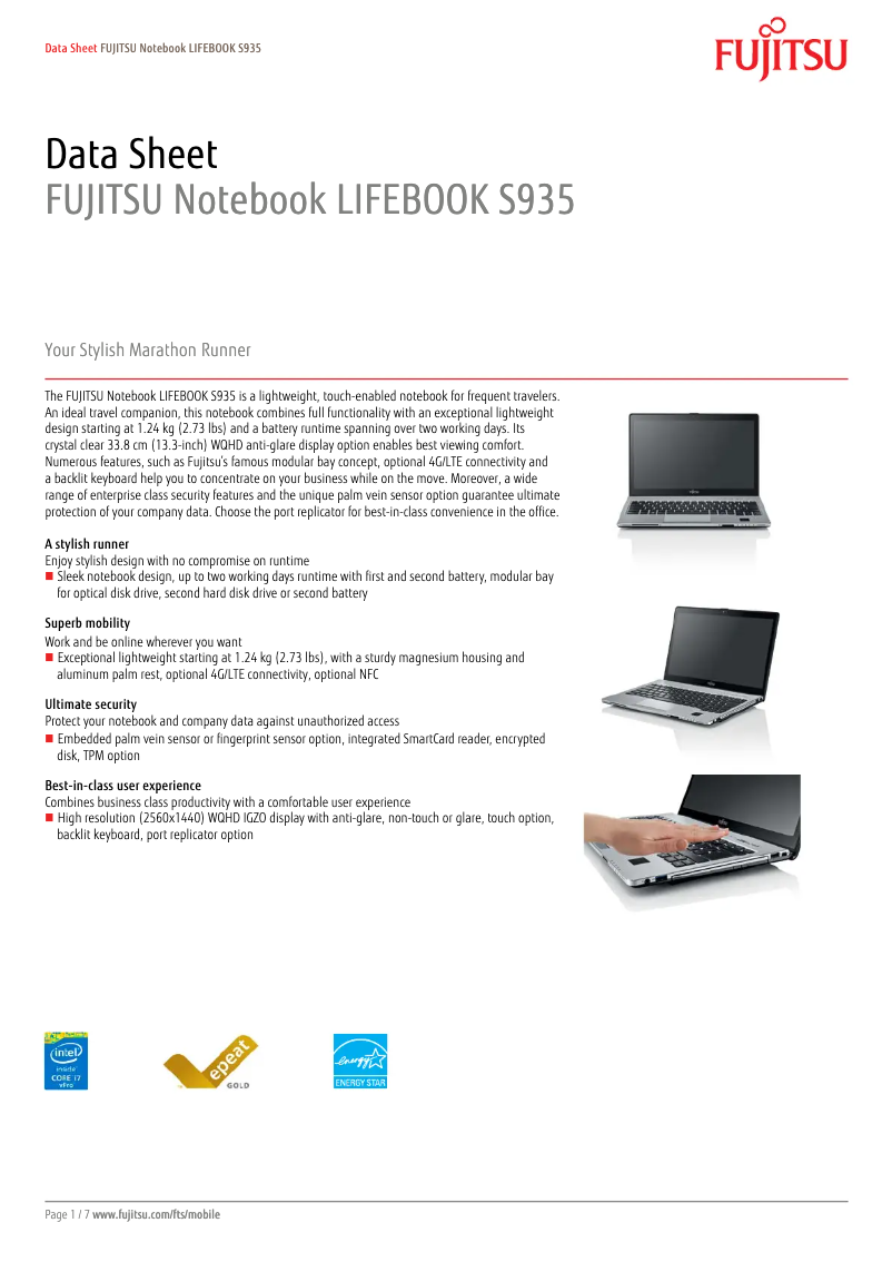 Page n°1 - Manuel utilisateur Fujitsu LIFEBOOK S935