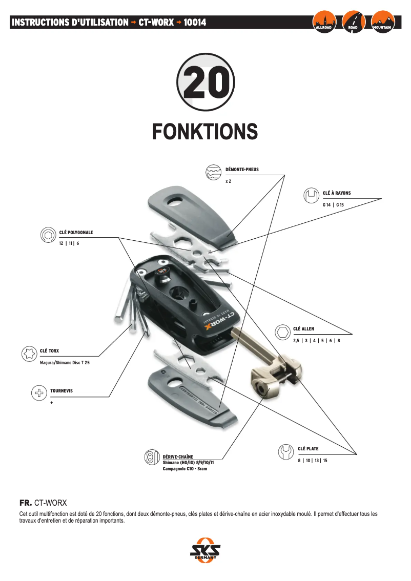 Page 1 de la notice Manuel utilisateur SKS CT-WORX